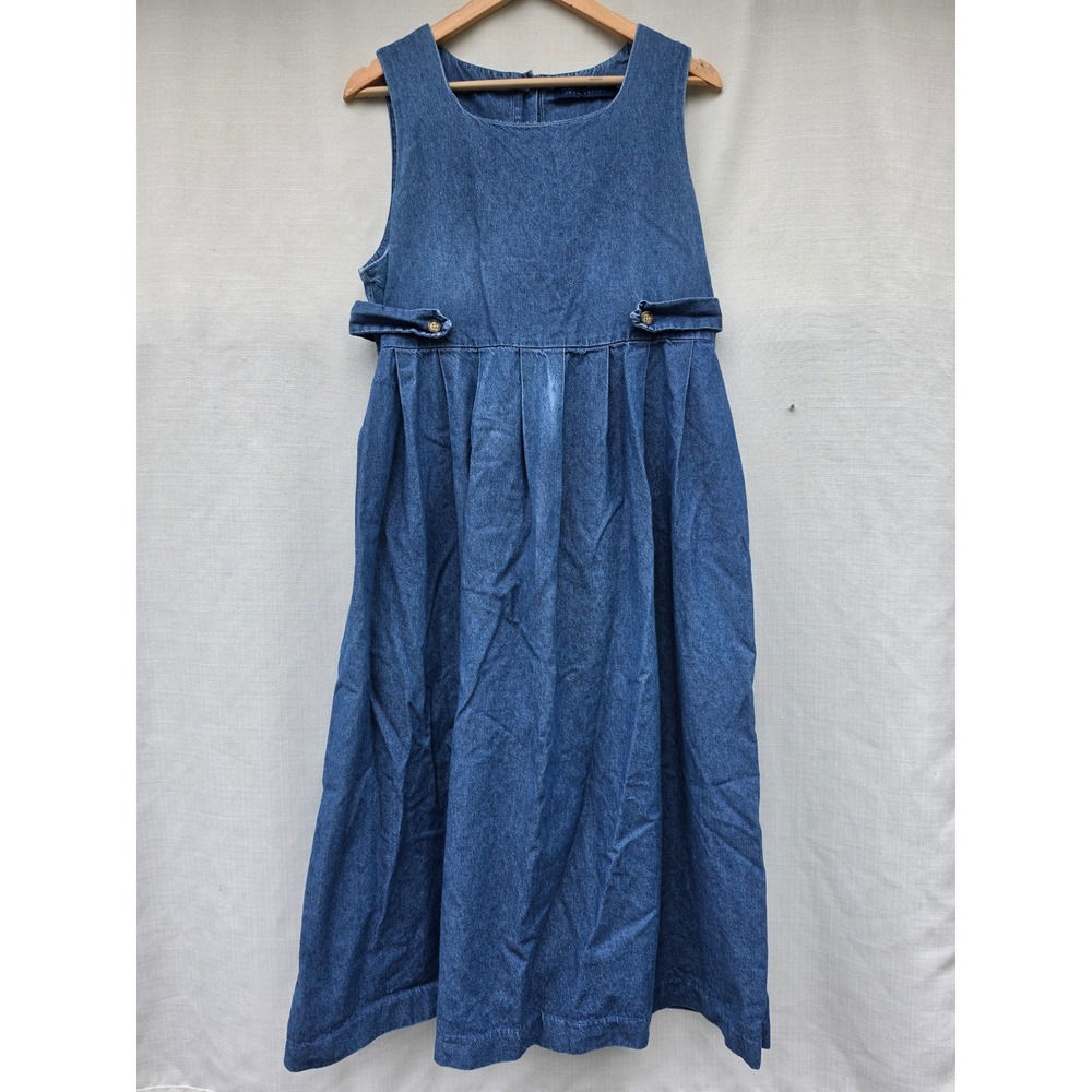 VTG 90s Grunge Karen Scott Denim Jumper Dress Womens Blue Cottagecore Pinafore